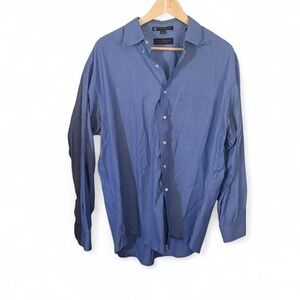 Tommy Hilfiger Mens Button Down Shirt Size 17 (34/35) Blue Pinstripe Long Sleeve